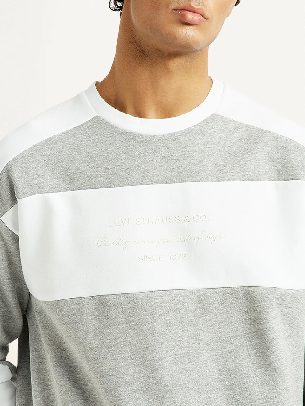 Men's Colorblock Grey Crew Neck Sweatshirt - Image 4