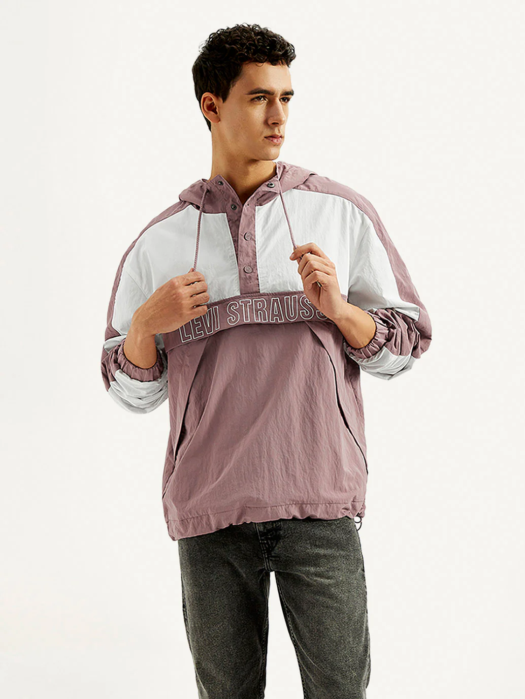 Men's Colorblock Mauve Windcheater Jacket - Image 2