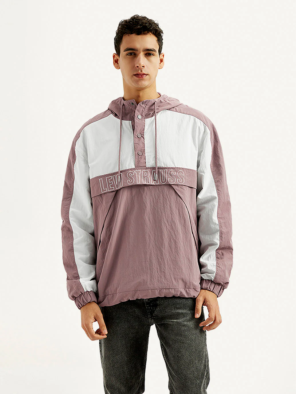 Men's Colorblock Mauve Windcheater Jacket - Image 3
