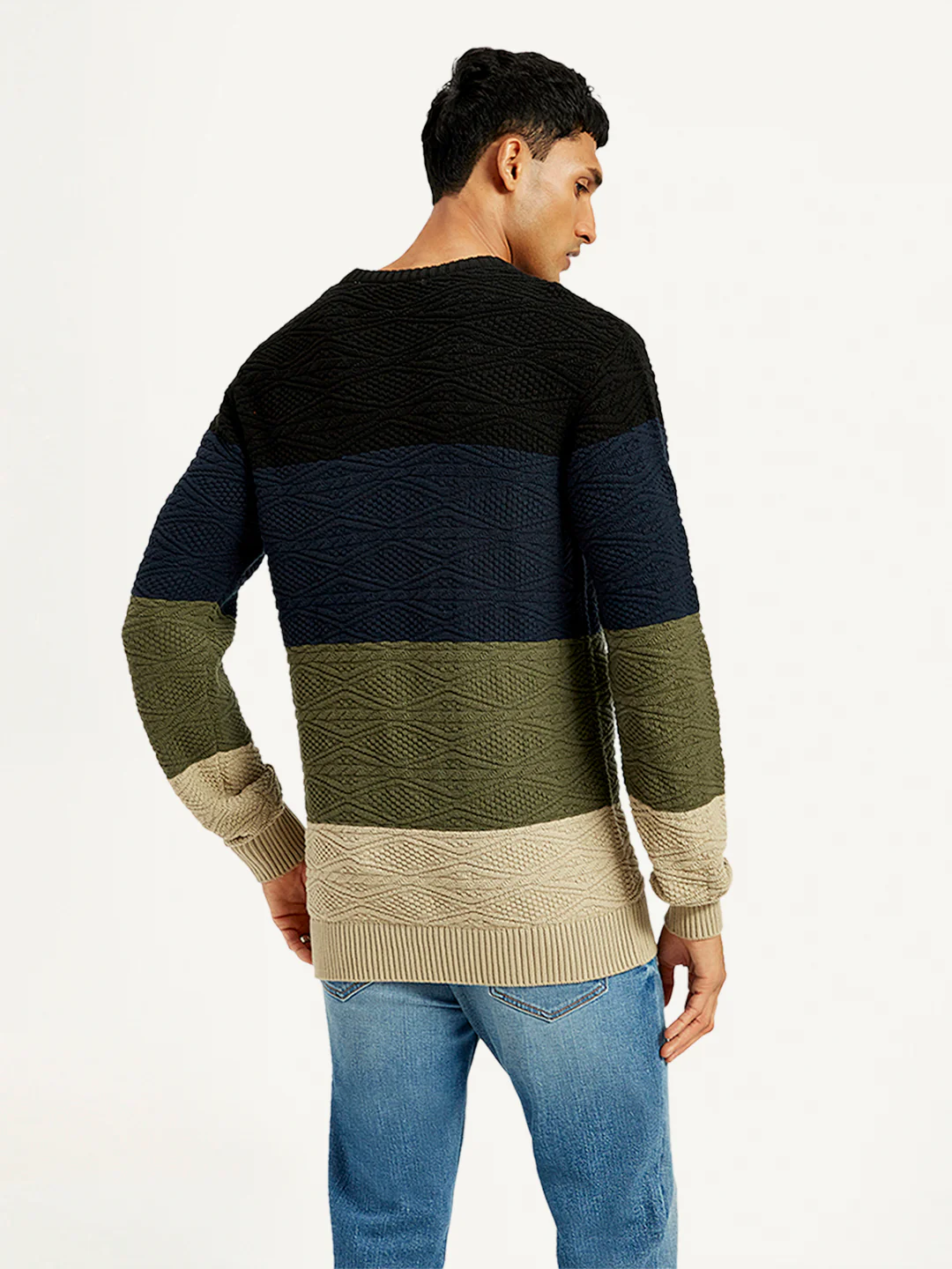 Men's Colorblock Multicolor Crew Neck Sweater - Image 3