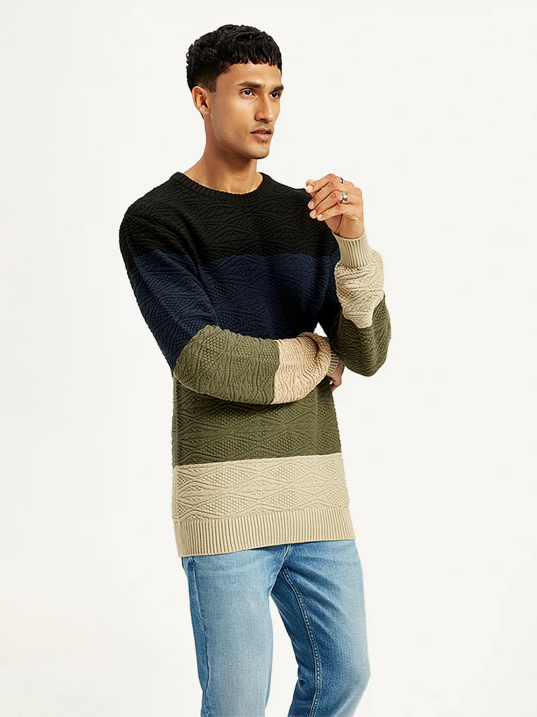 Men's Colorblock Multicolor Crew Neck Sweater - Image 4
