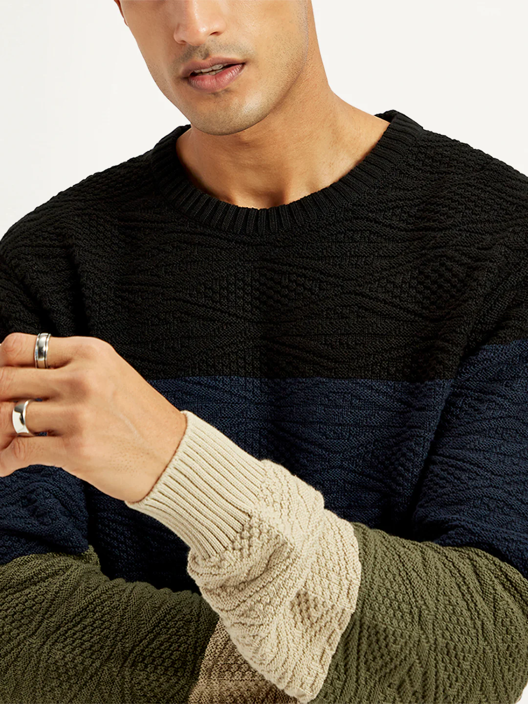 Men's Colorblock Multicolor Crew Neck Sweater - Image 5