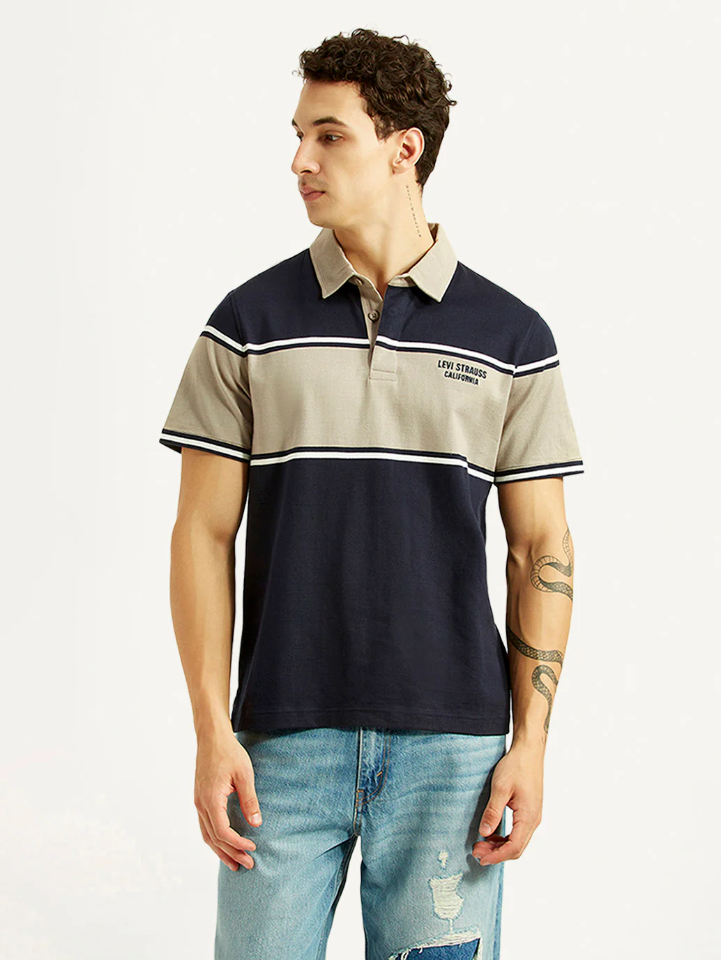 Men's Colorblock Navy Polo T-shirt - Image 2