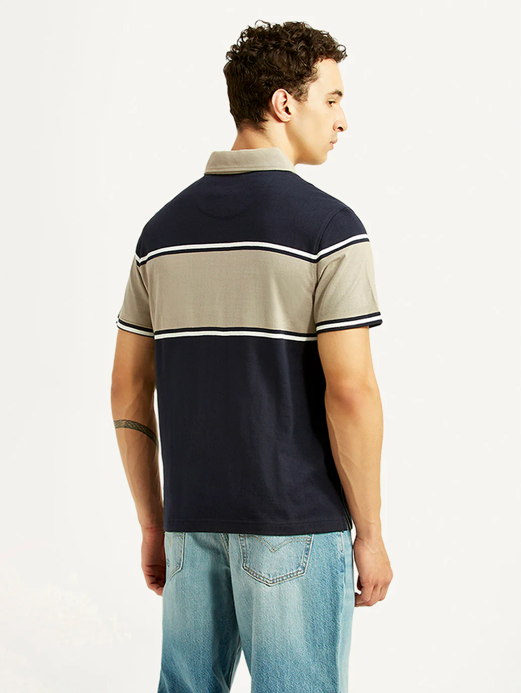 Men's Colorblock Navy Polo T-shirt - Image 3