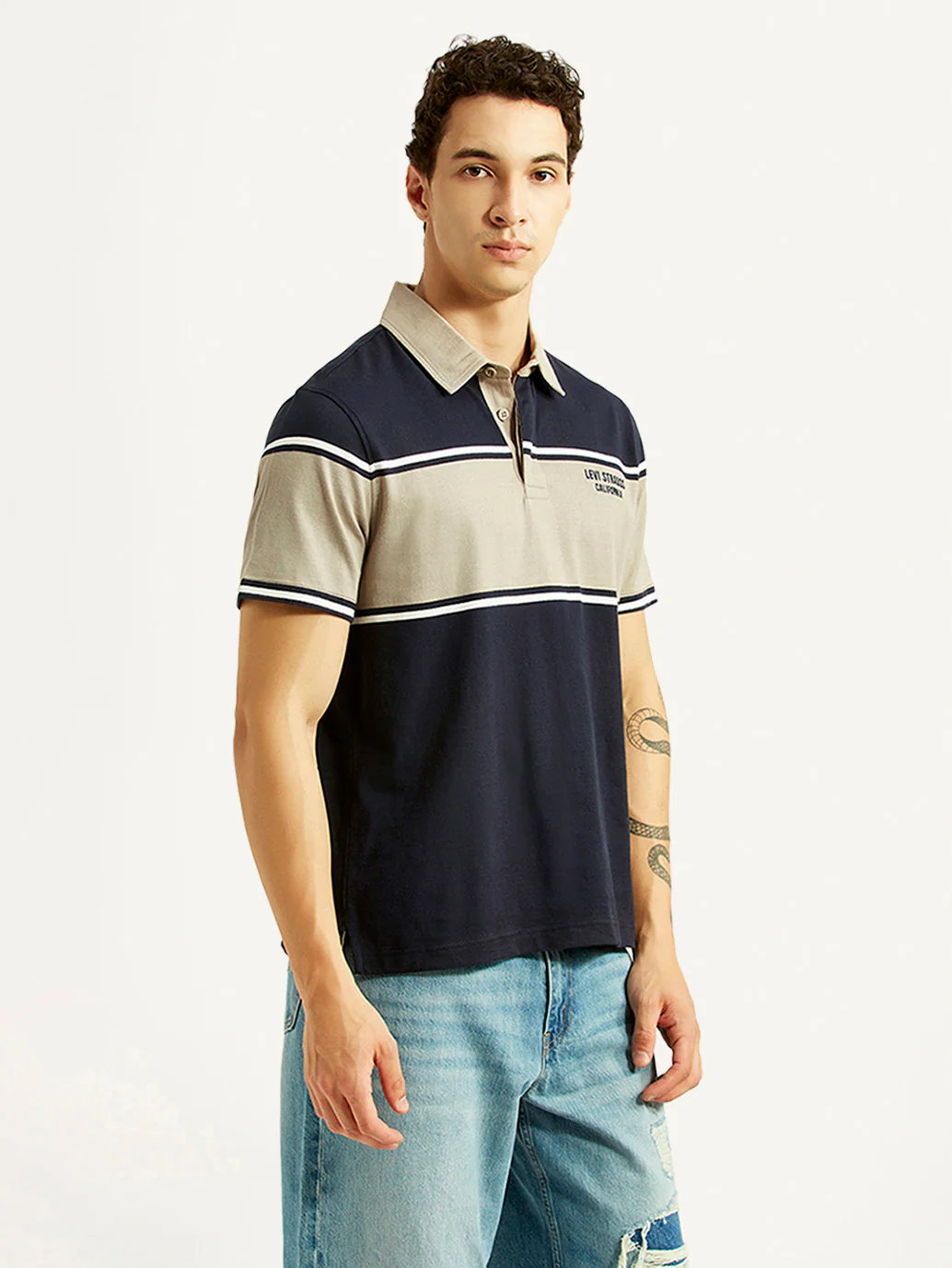 Men's Colorblock Navy Polo T-shirt - Image 5