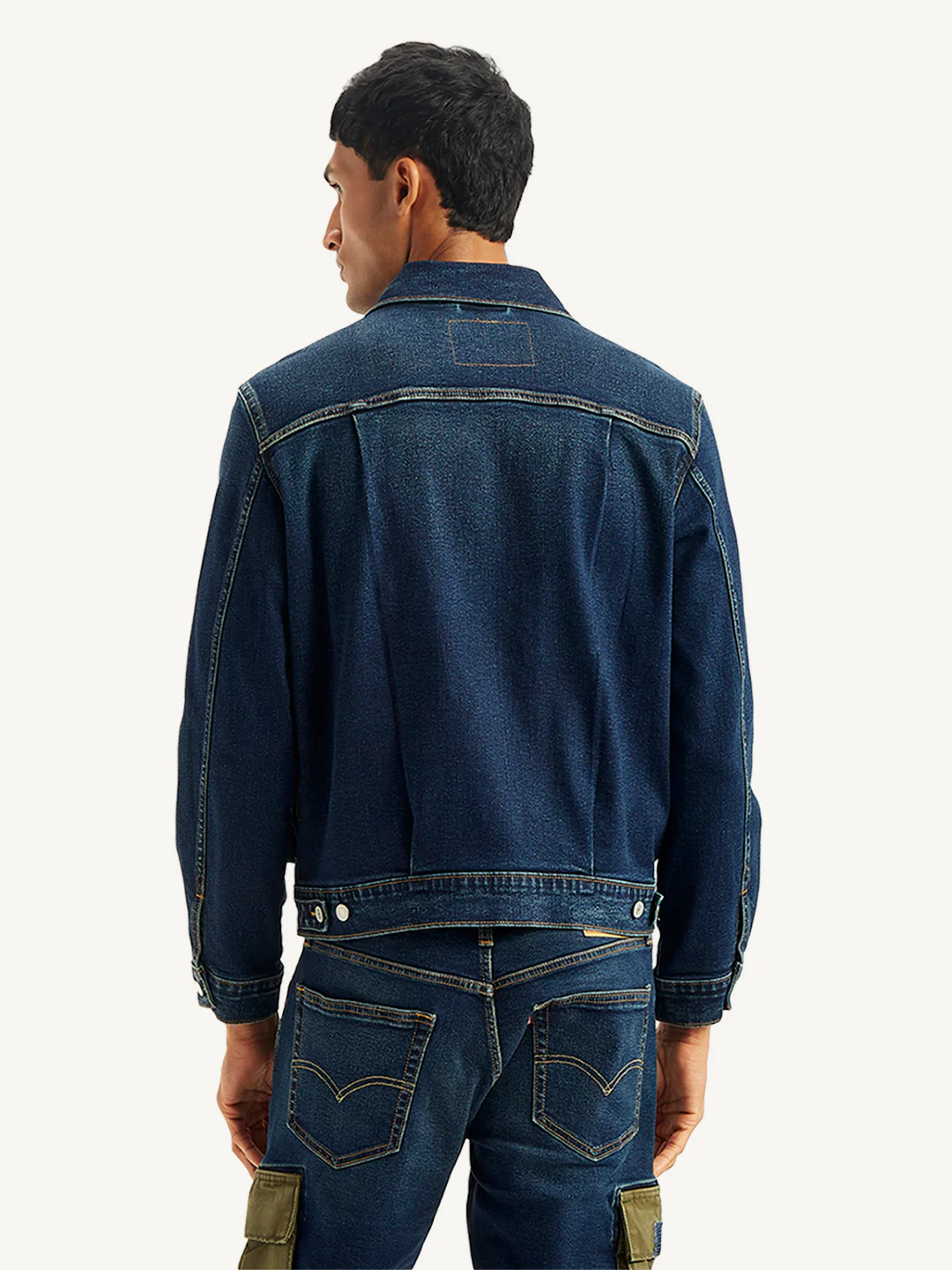 Men's Colorblock Navy Spread Collar Denim Jacket - Image 2