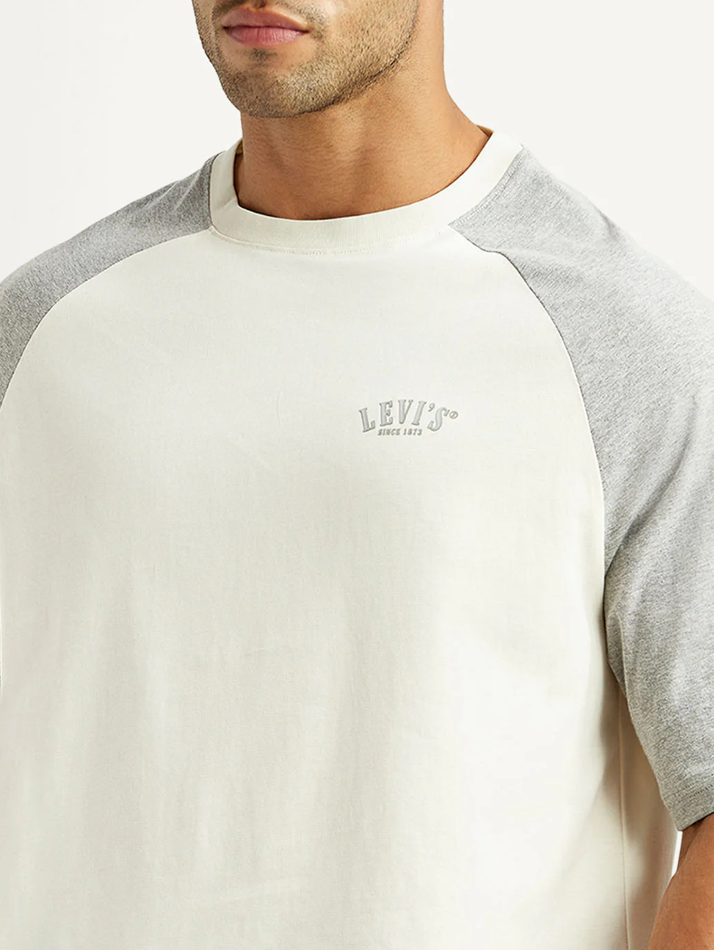 Men's Colorblock Off White Loose Fit T-shirt - Image 3