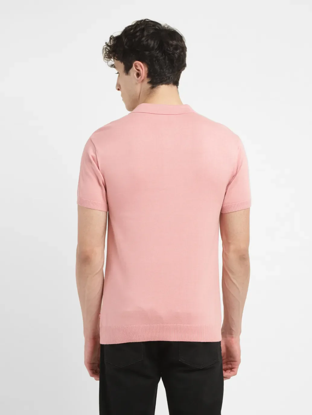 Men's Colorblock Pink Polo Collar Sweater - Image 3