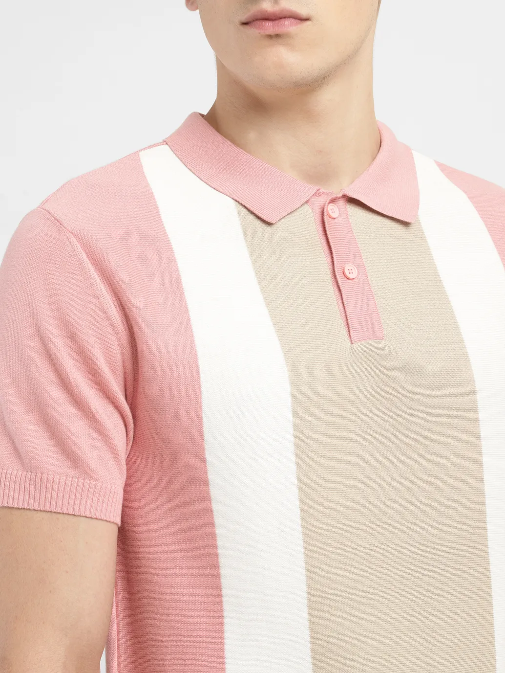 Men's Colorblock Pink Polo Collar Sweater - Image 5