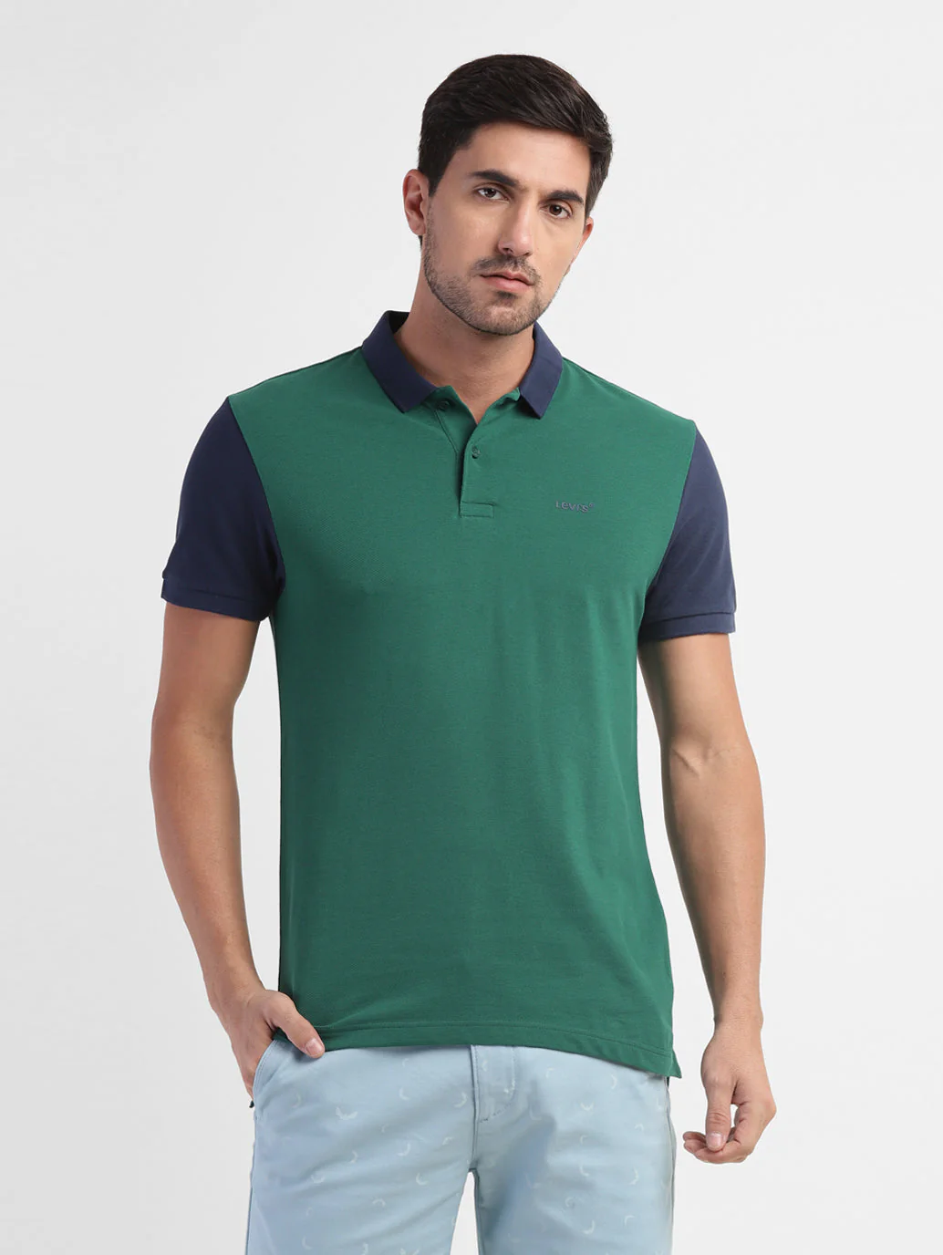 Men's Colorblock Polo T-shirt Green - Image 2