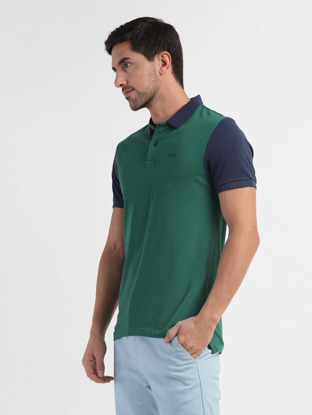 Men's Colorblock Polo T-shirt Green - Image 4