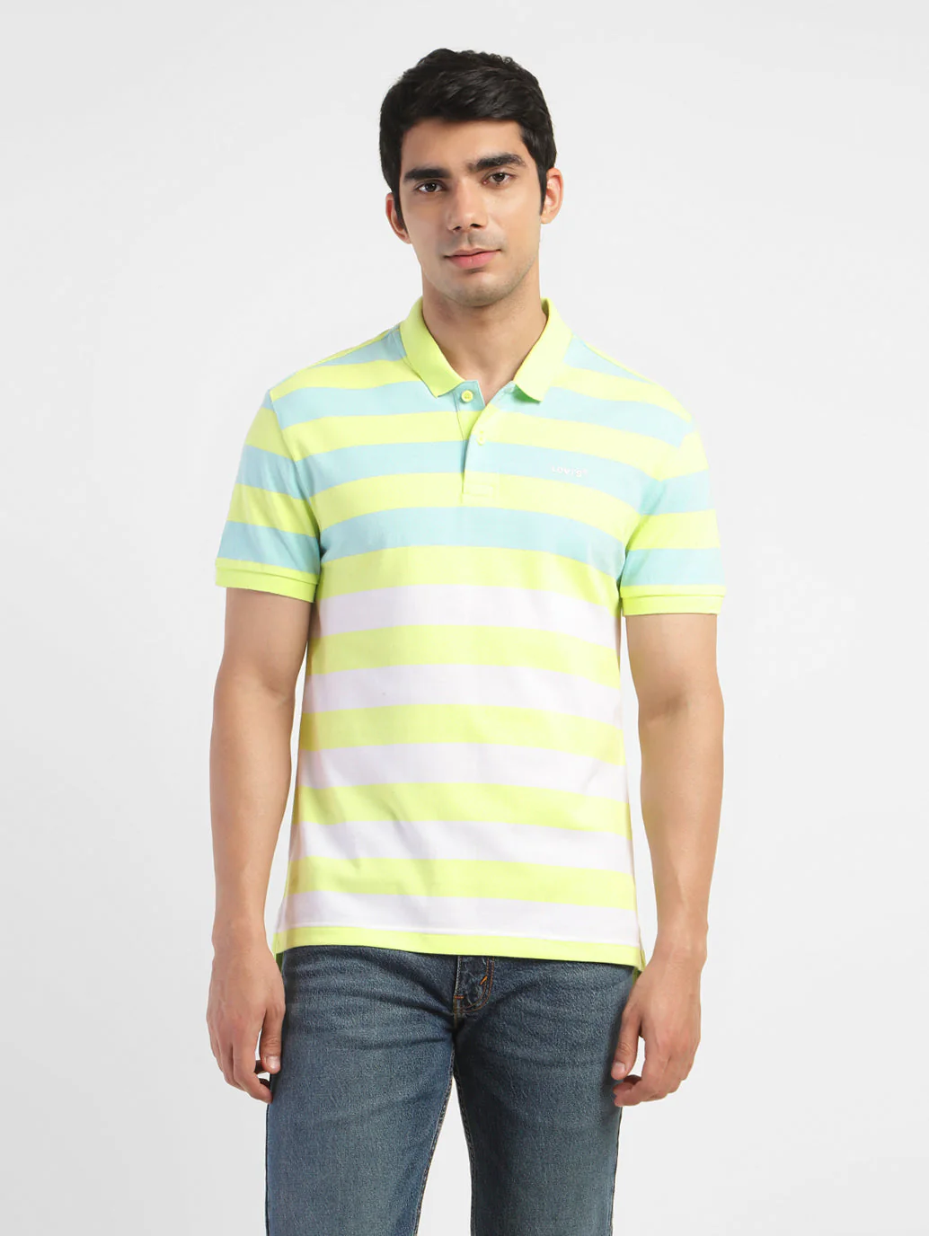 Men's Colorblock Polo T-shirt Yellow - Image 2