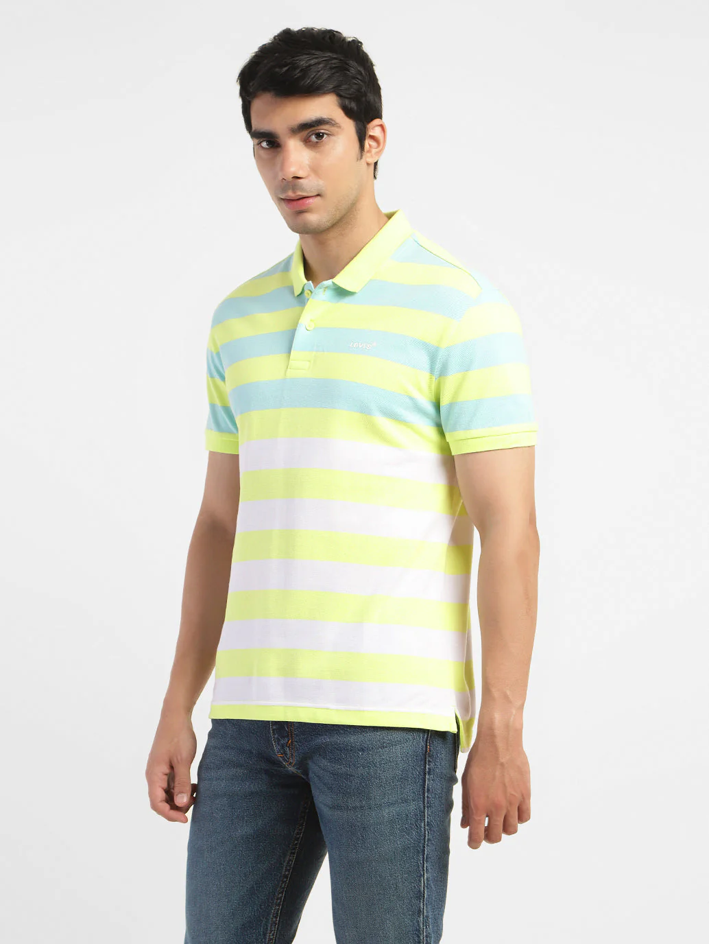 Men's Colorblock Polo T-shirt Yellow - Image 4