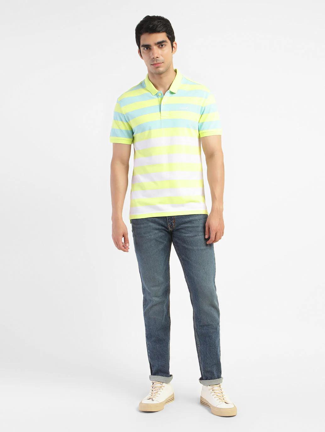 Men's Colorblock Polo T-shirt Yellow - Image 5
