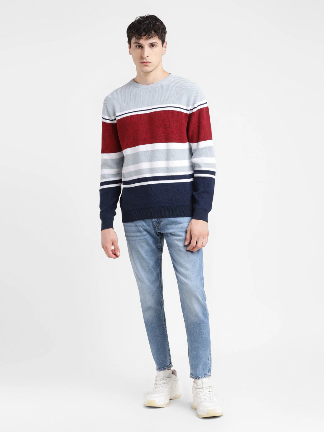 Men's Colorblock Red Crew Neck Sweater