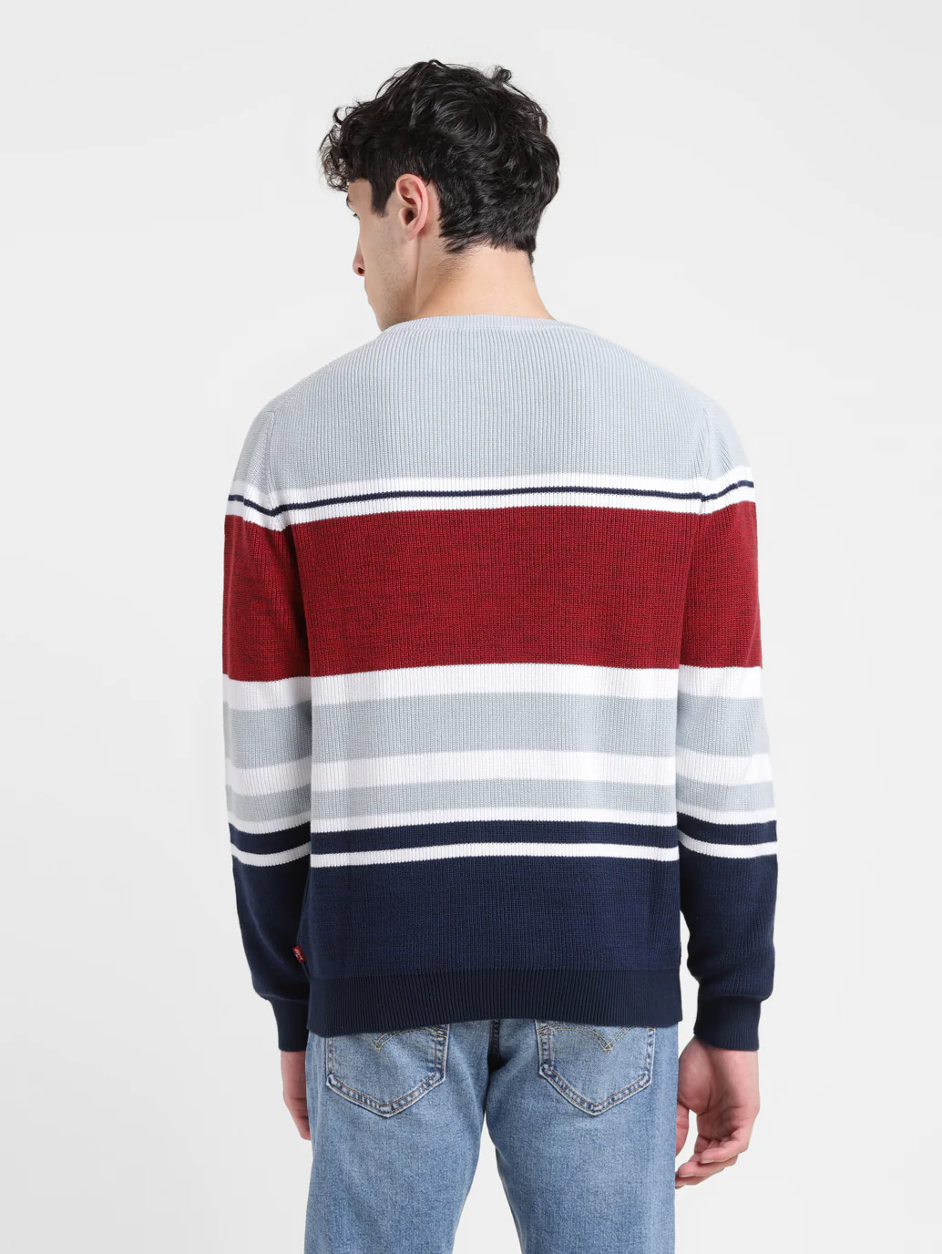 Men's Colorblock Red Crew Neck Sweater - Image 3