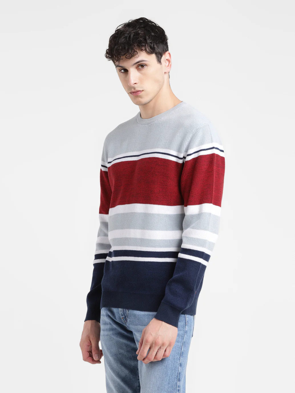 Men's Colorblock Red Crew Neck Sweater - Image 4
