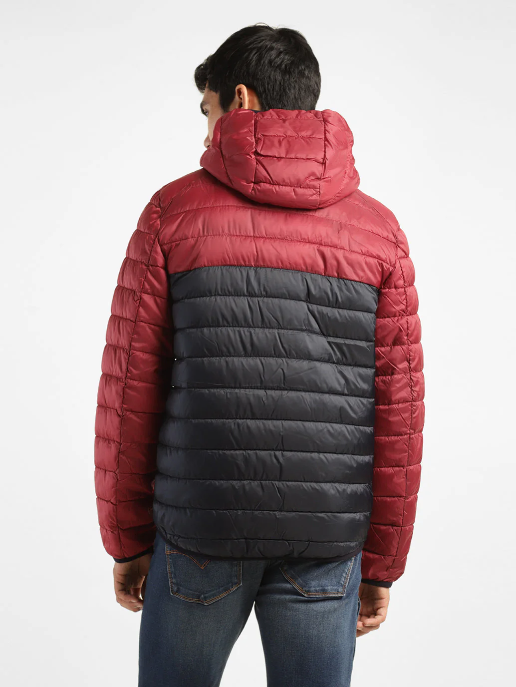 Men's Colorblock Red Quilted Jacket - Image 3