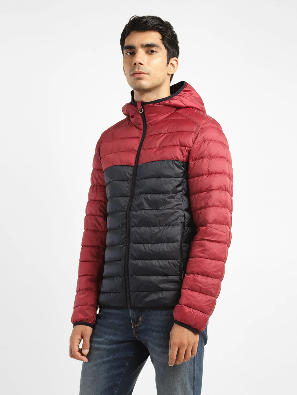 Men's Colorblock Red Quilted Jacket - Image 4