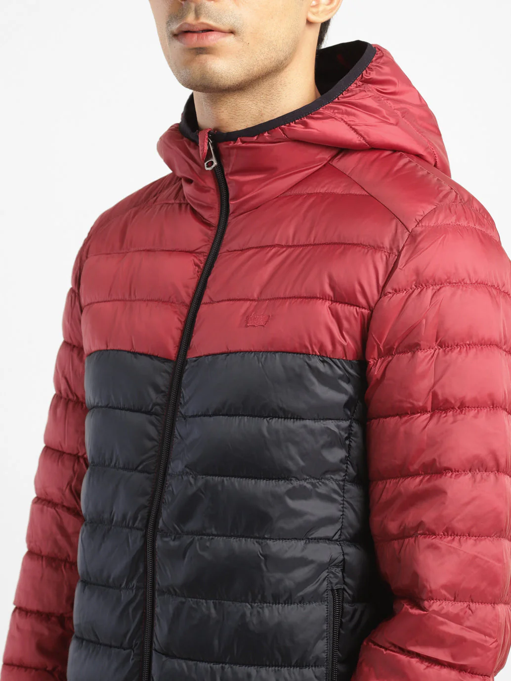 Men's Colorblock Red Quilted Jacket - Image 5