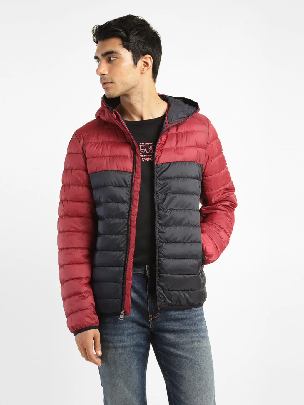 Men's Colorblock Red Quilted Jacket - Image 6