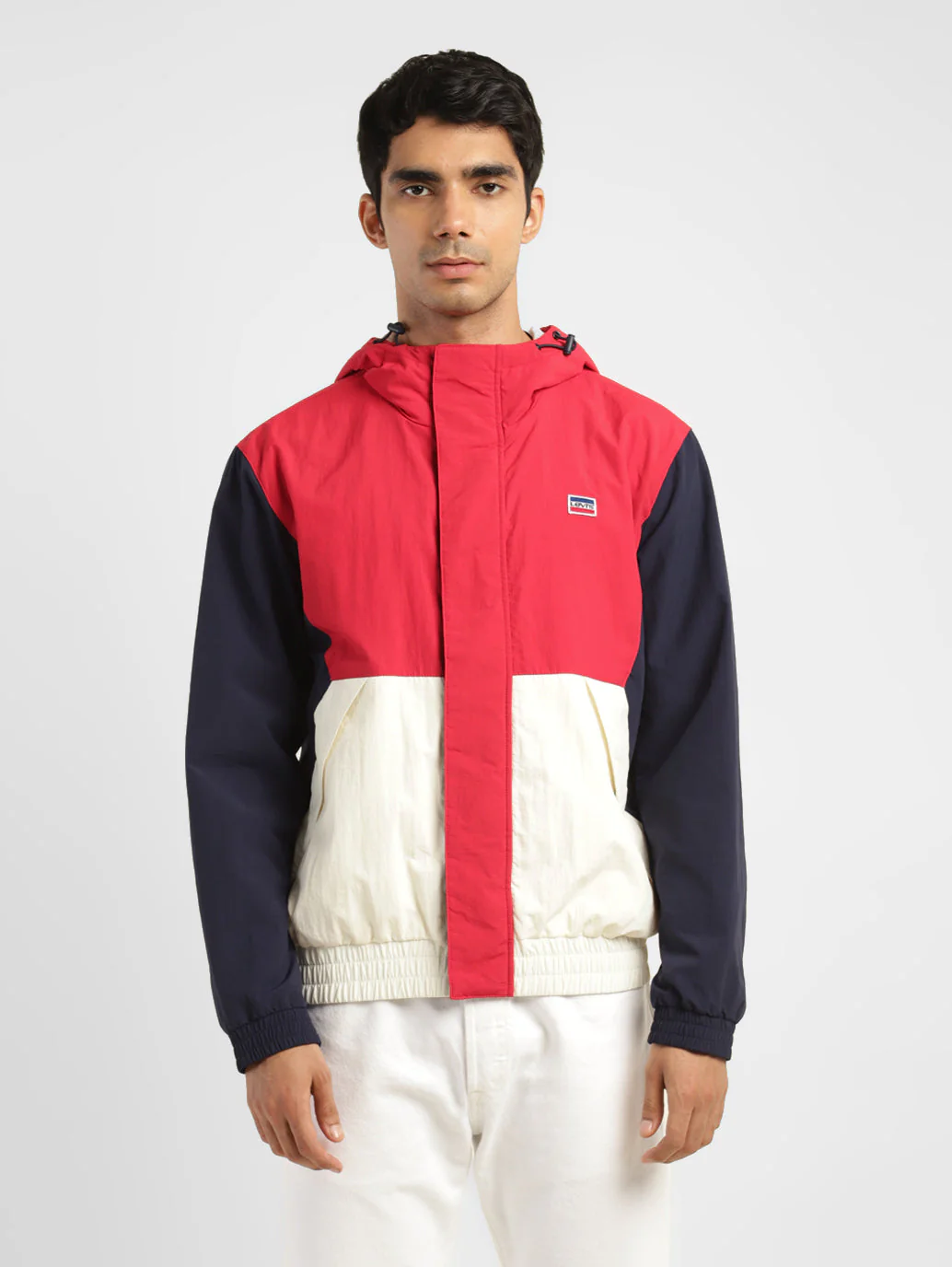 Men's Colorblock Red Hooded Tailored Jacket - Image 2