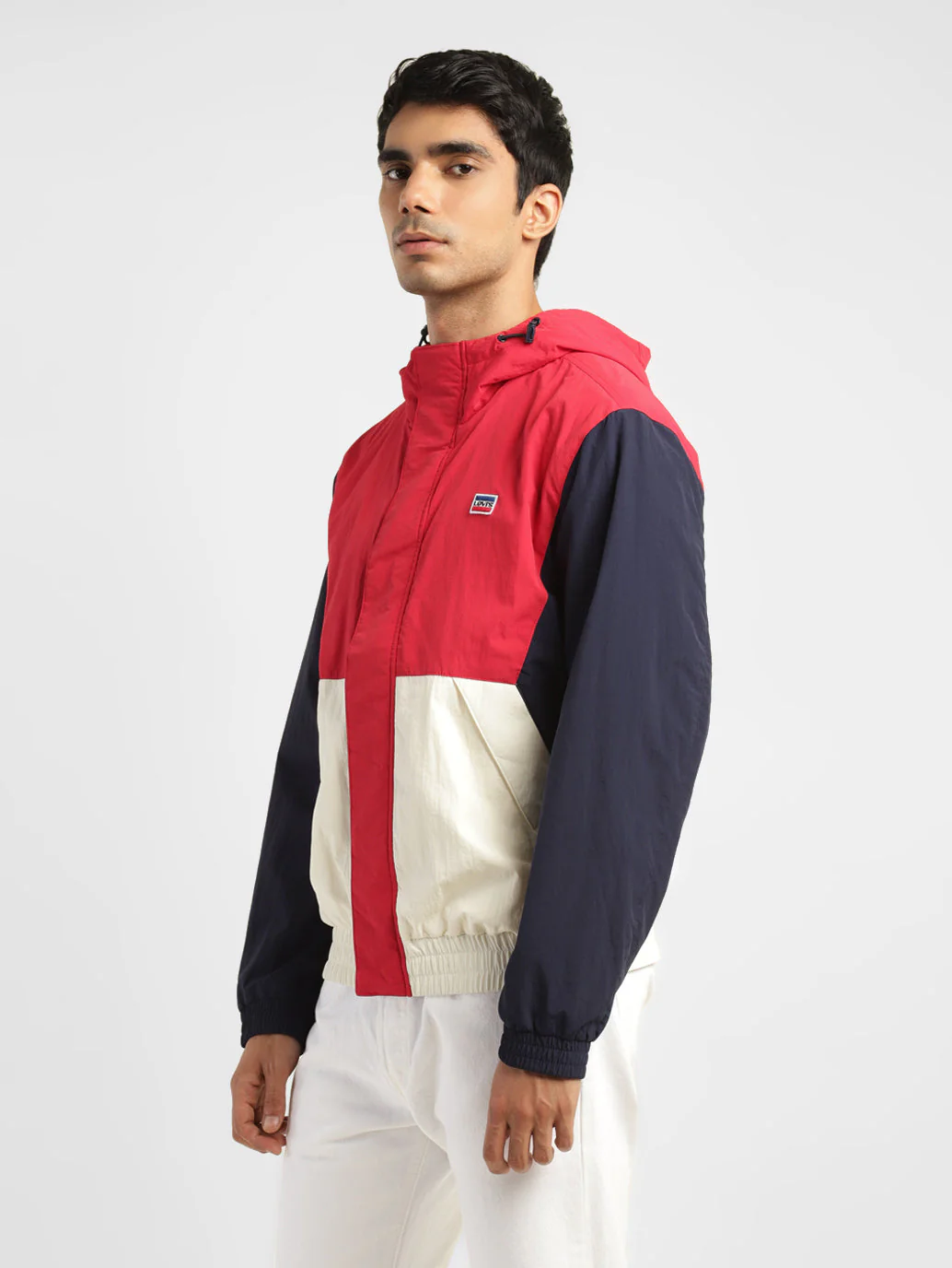 Men's Colorblock Red Hooded Tailored Jacket - Image 4