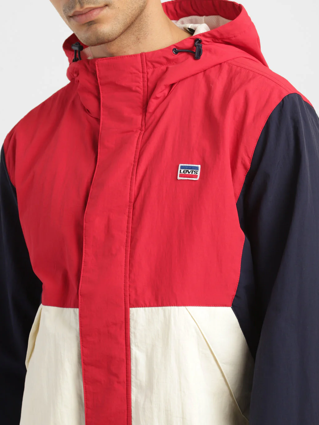 Men's Colorblock Red Hooded Tailored Jacket - Image 5
