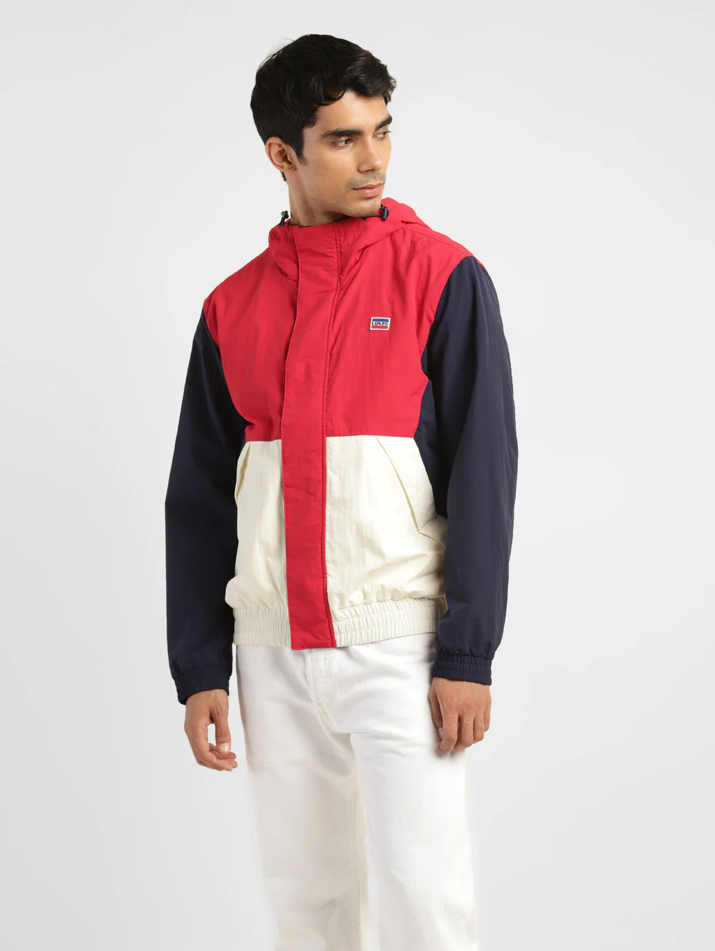 Men's Colorblock Red Hooded Tailored Jacket - Image 6