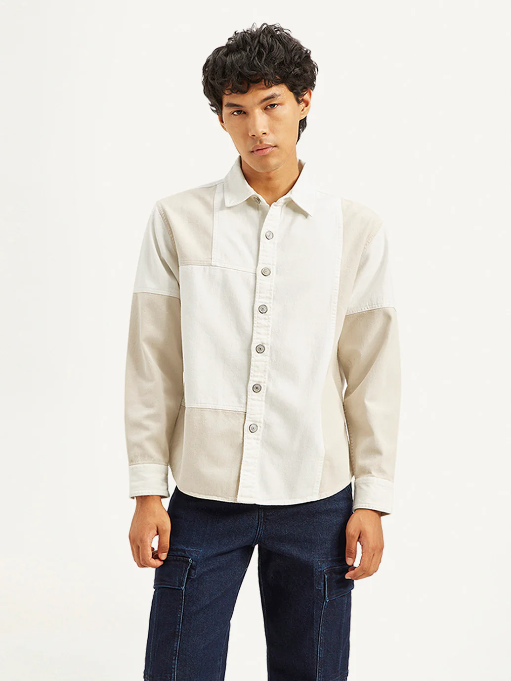 Men's Colorblock Regular Fit Denim Overshirt - Image 2