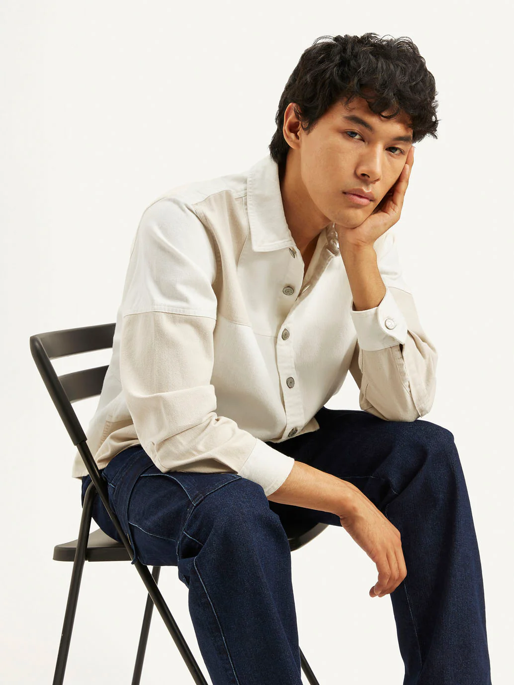 Men's Colorblock Regular Fit Denim Overshirt - Image 5