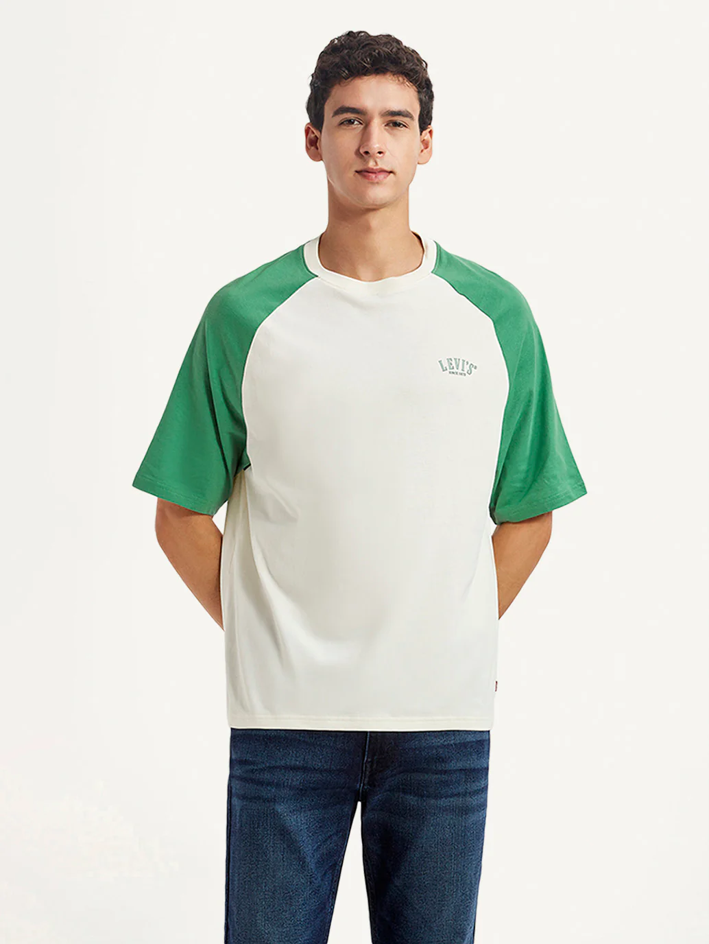 Men's Colorblock White Loose Fit T-shirt
