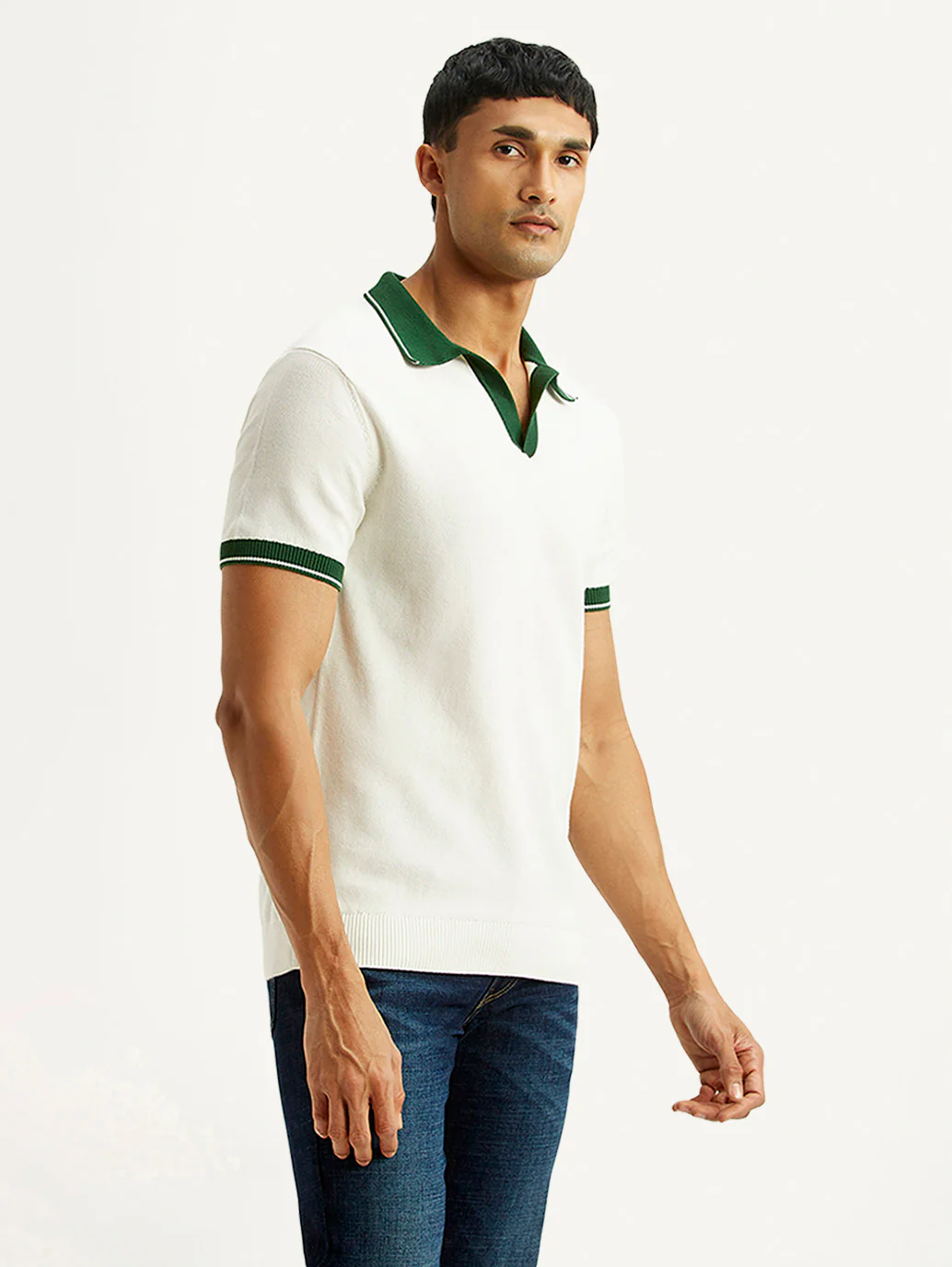 Men's Colorblock White Polo T-shirt - Image 3