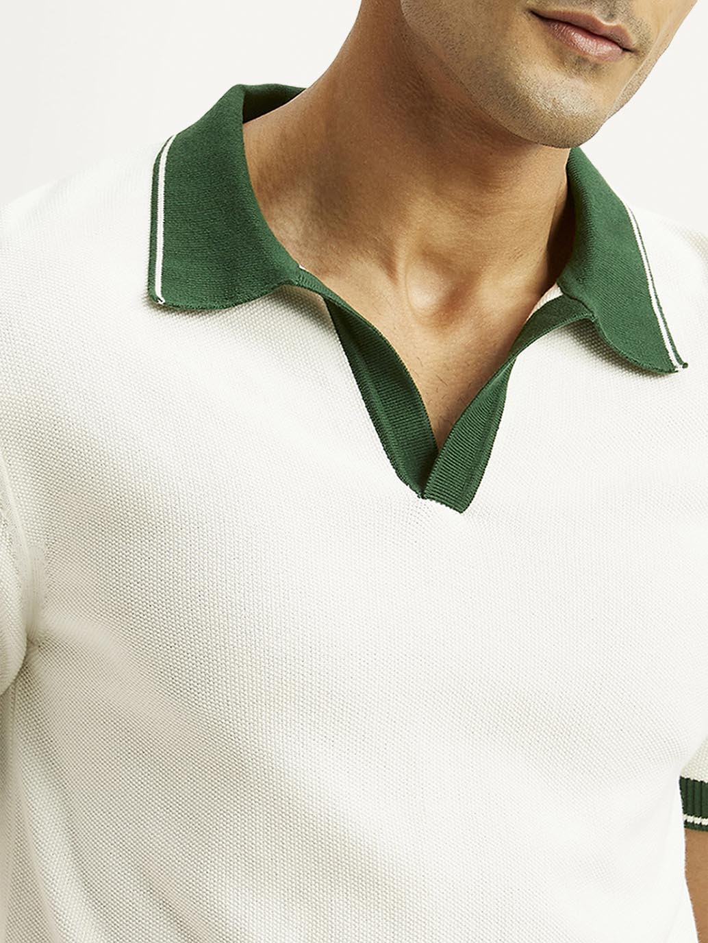 Men's Colorblock White Polo T-shirt - Image 4