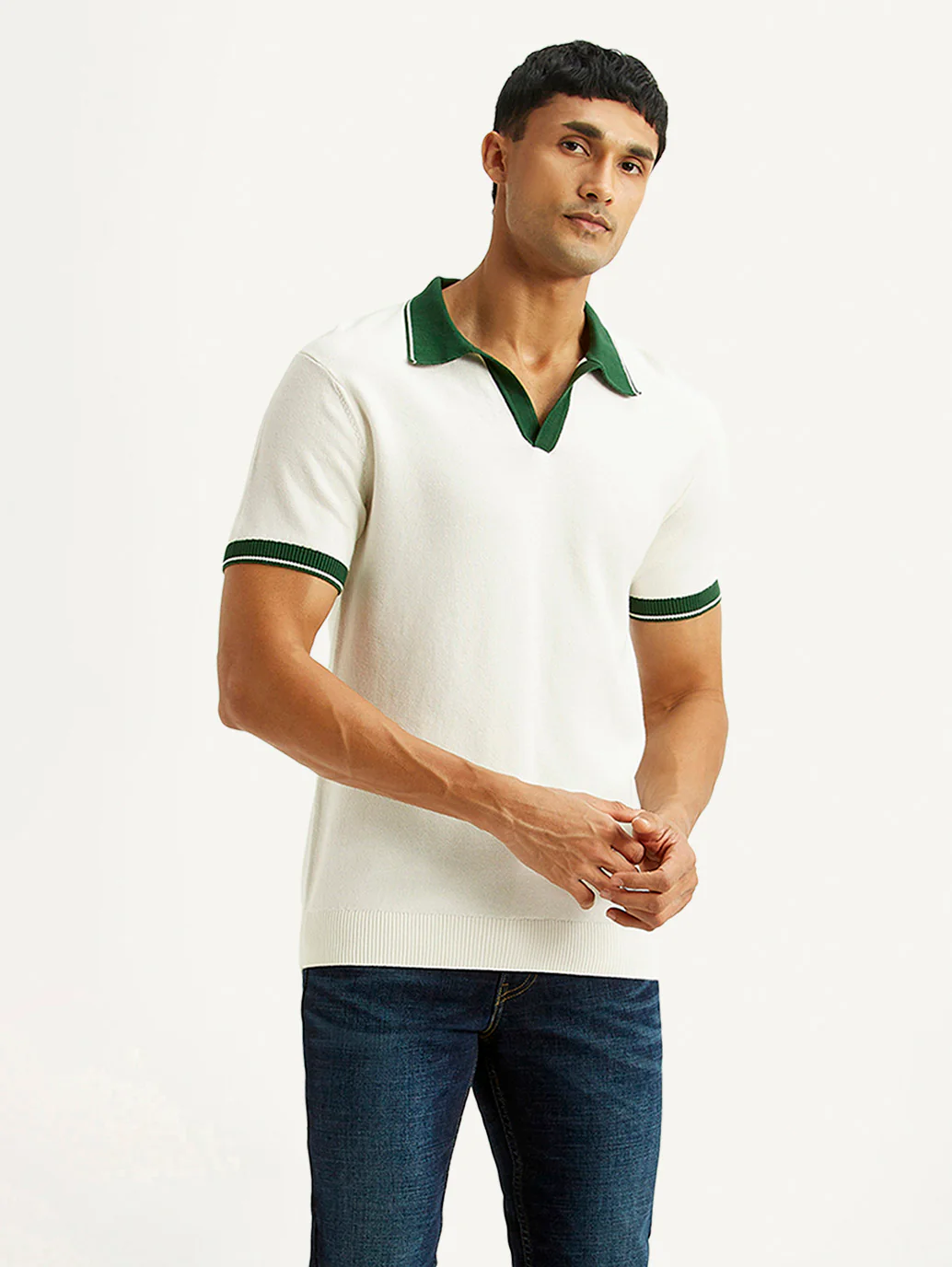 Men's Colorblock White Polo T-shirt - Image 5