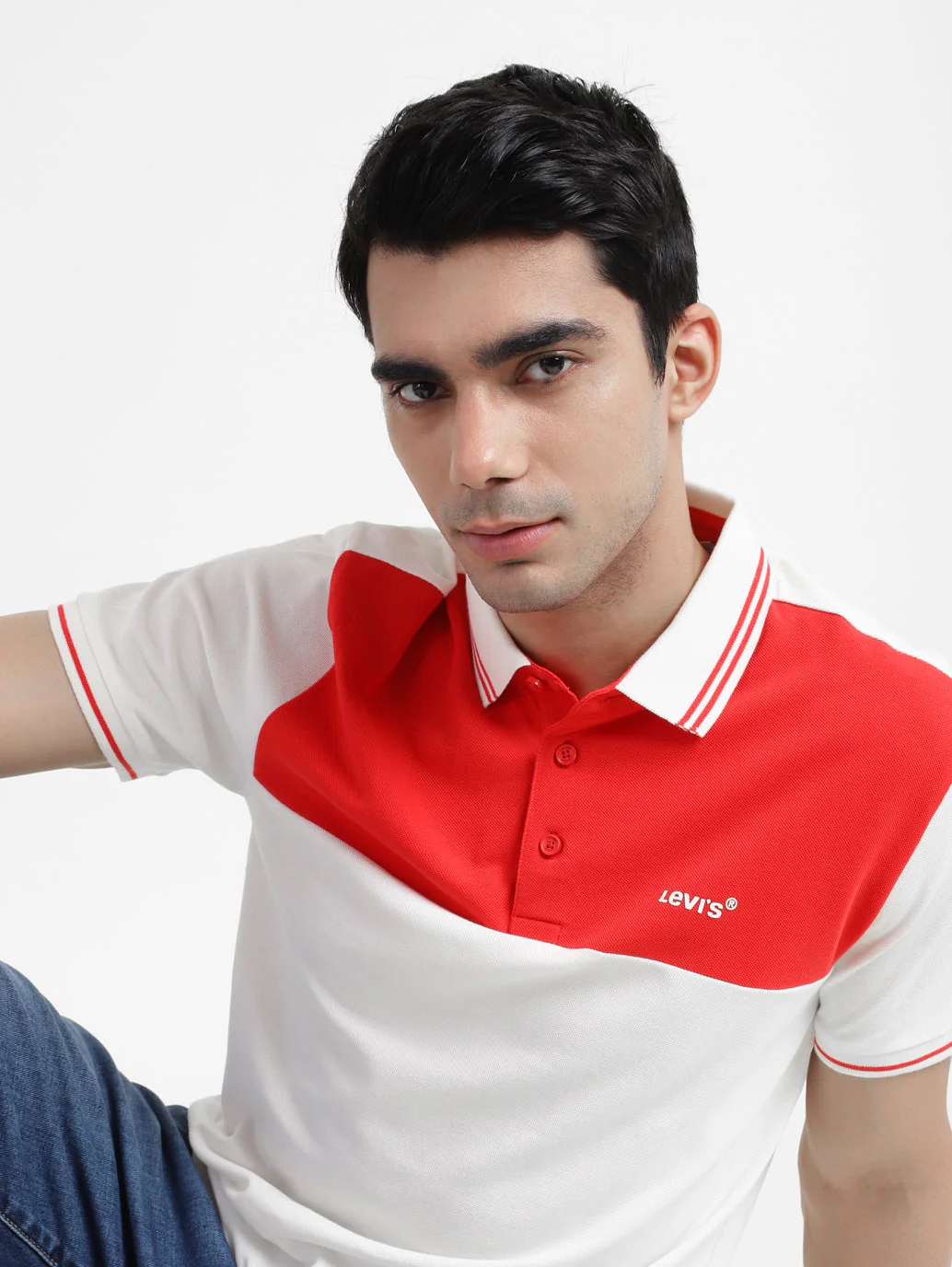 Men's Colorblock White Polo T-Shirt - Image 2