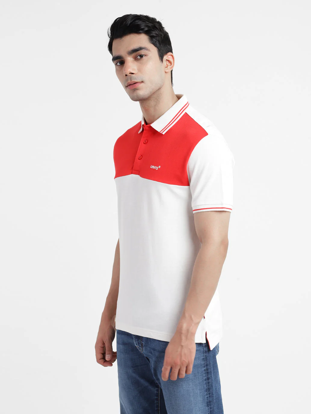 Men's Colorblock White Polo T-Shirt - Image 4