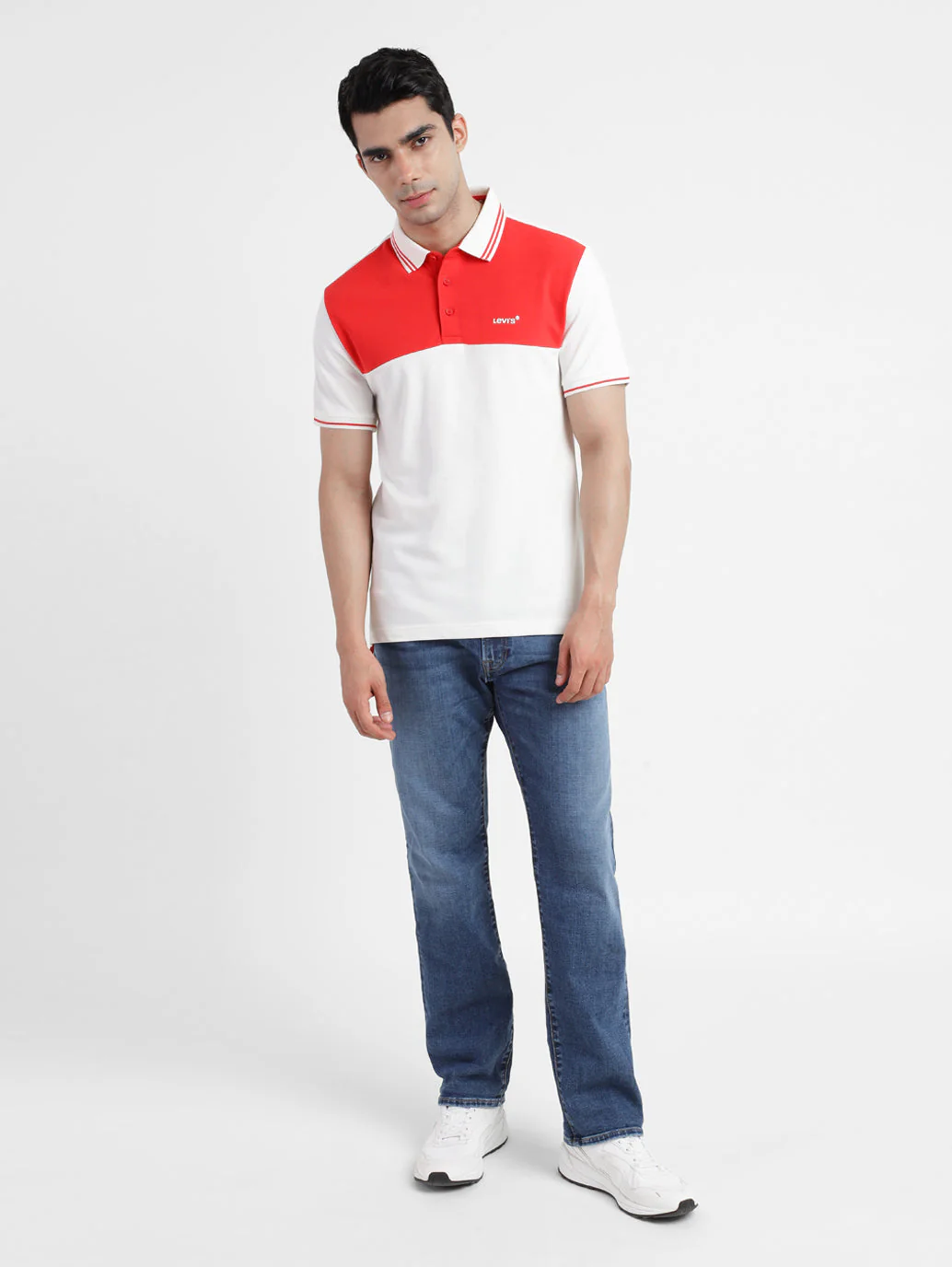 Men's Colorblock White Polo T-Shirt - Image 6