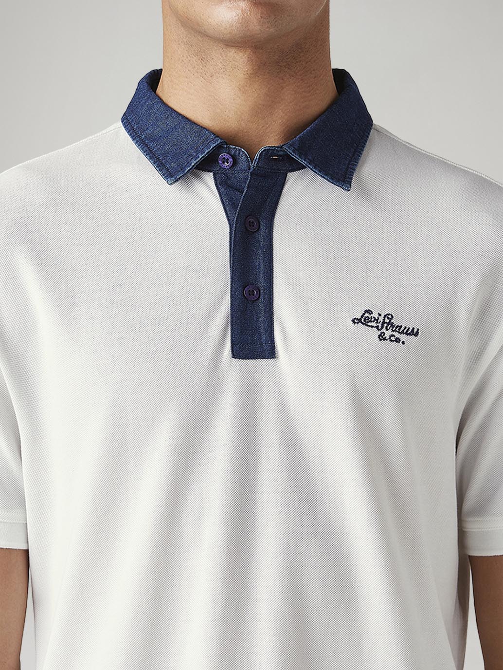 Men's Colorblock White Slim Fit Pique Polo T-shirt - Image 3
