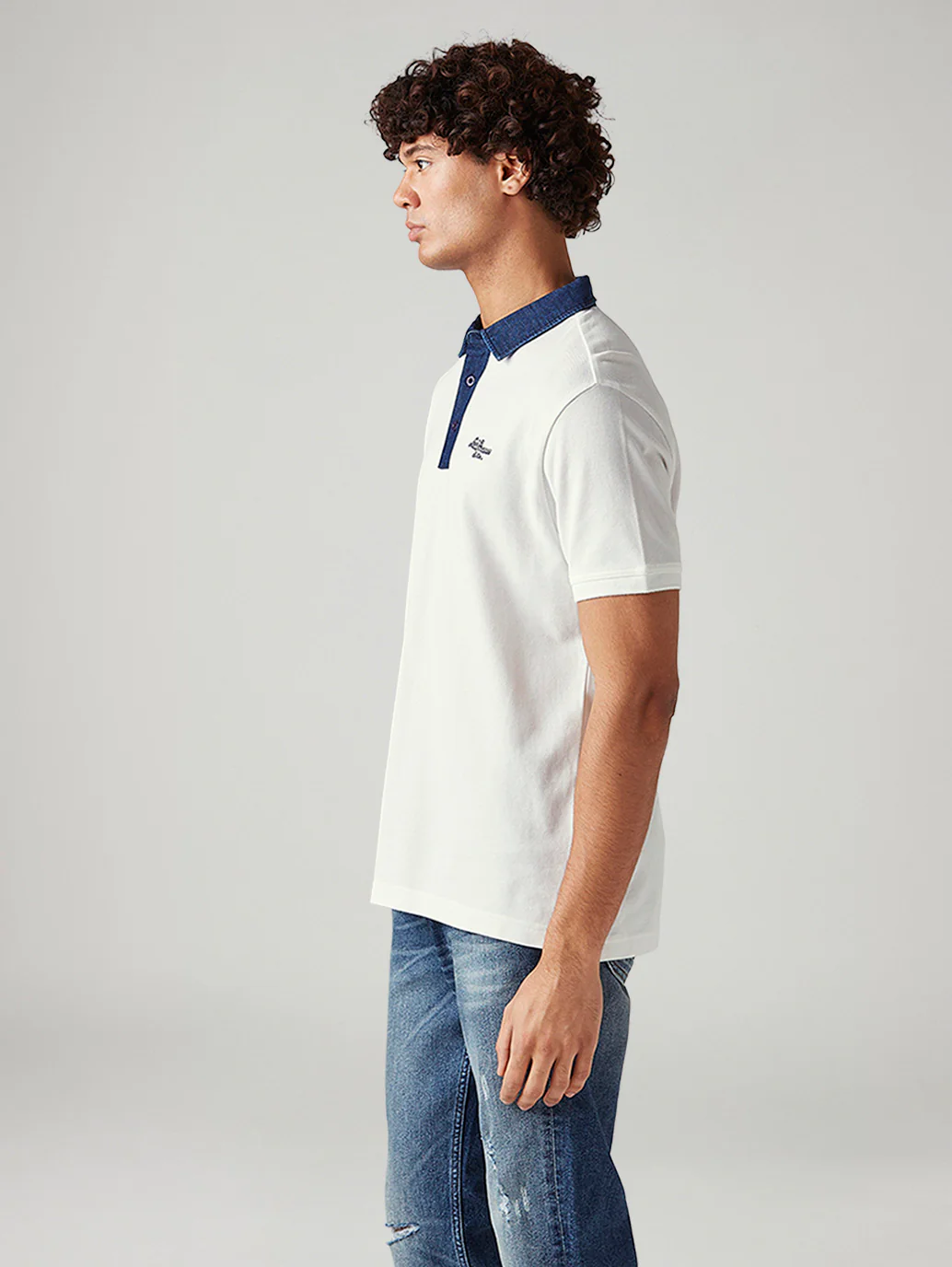 Men's Colorblock White Slim Fit Pique Polo T-shirt - Image 4