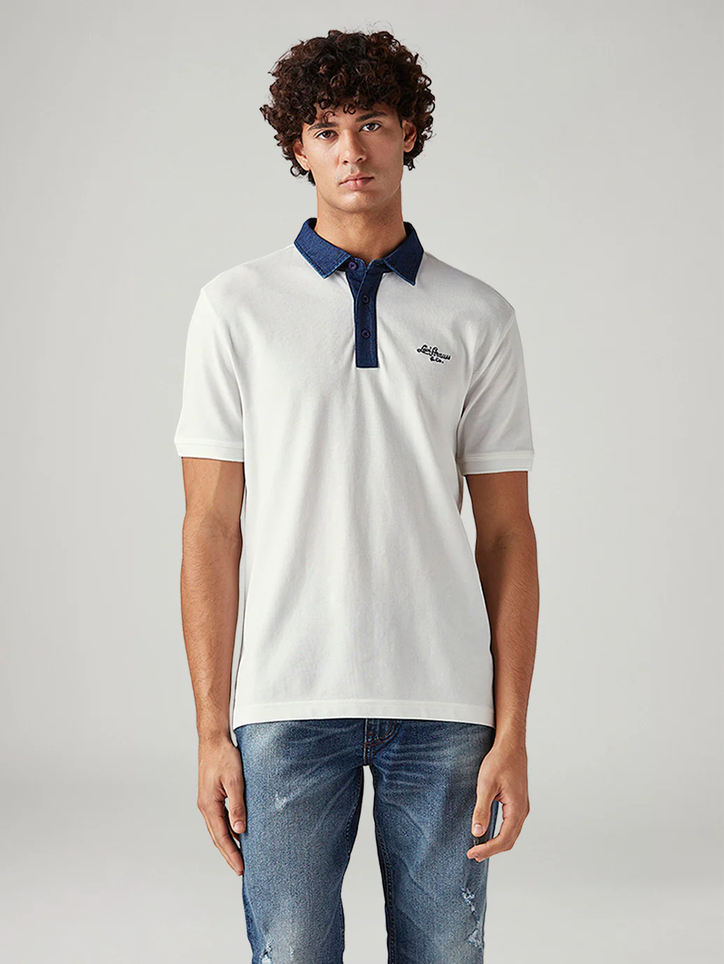 Men's Colorblock White Slim Fit Pique Polo T-shirt - Image 5