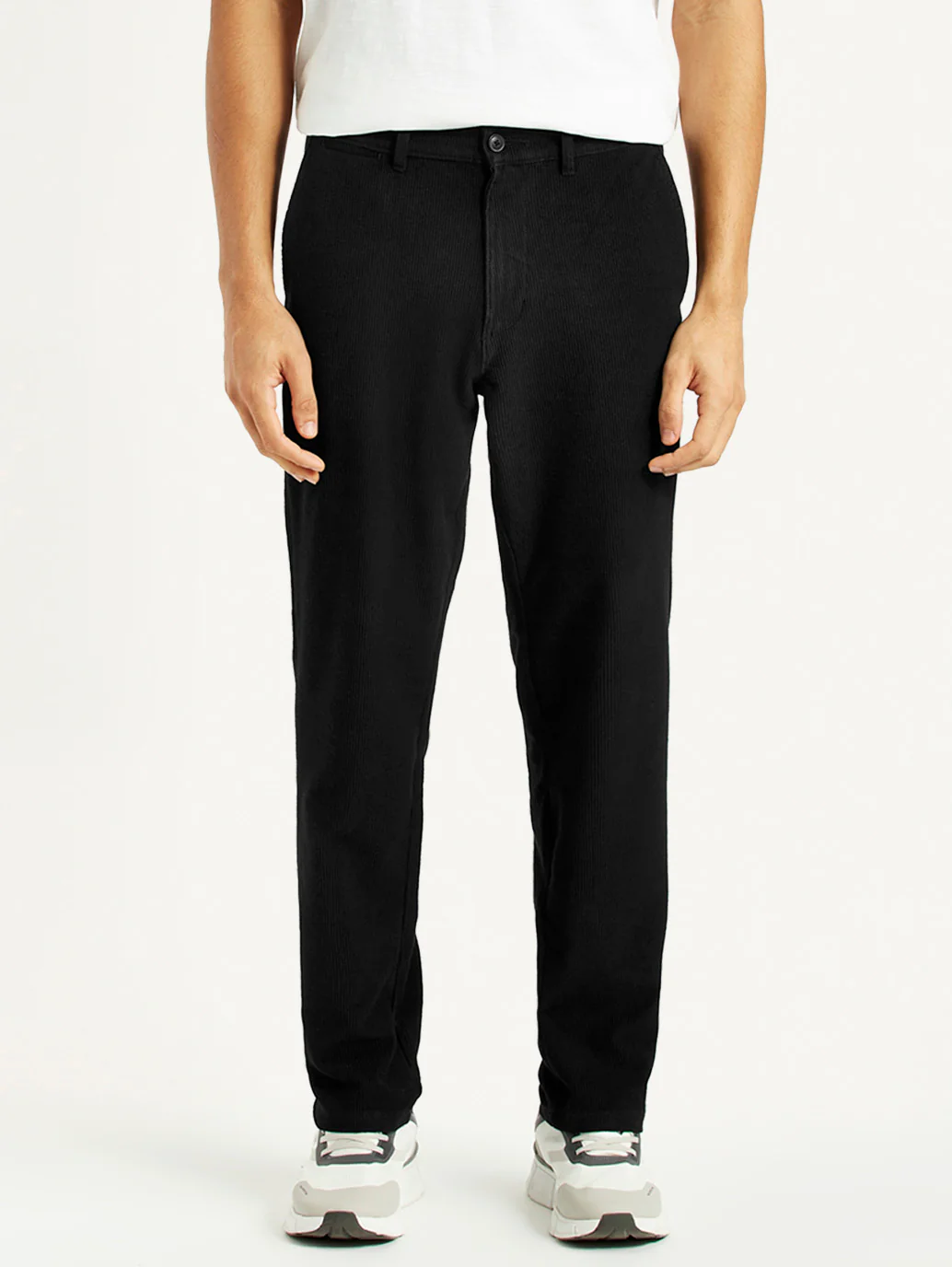 Men's Black Relaxed Straight Fit Mid Rise Corduroy Chinos - Image 3