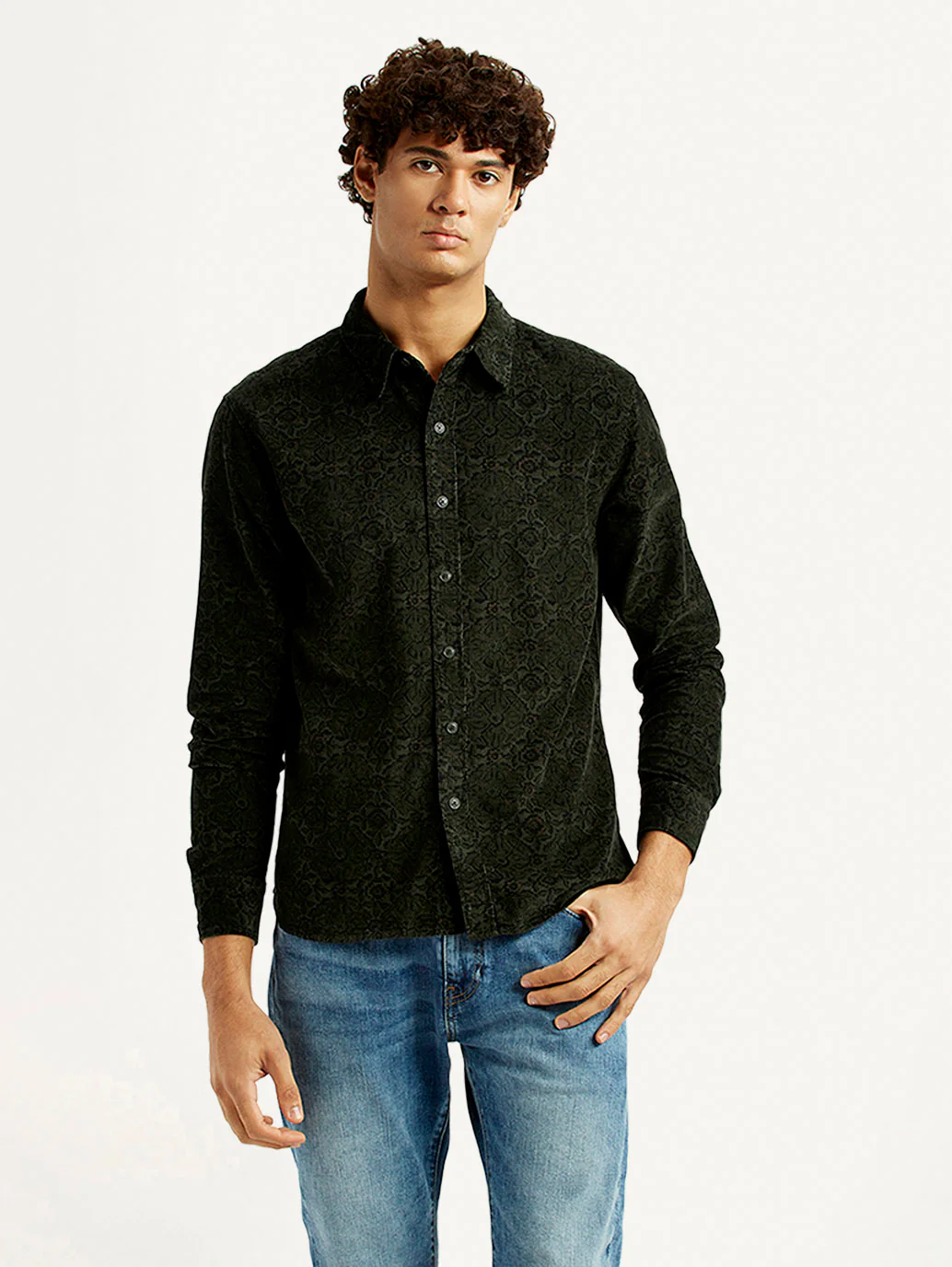 Men's Jacquard Print Slim Fit Corduroy Shirt - Image 2