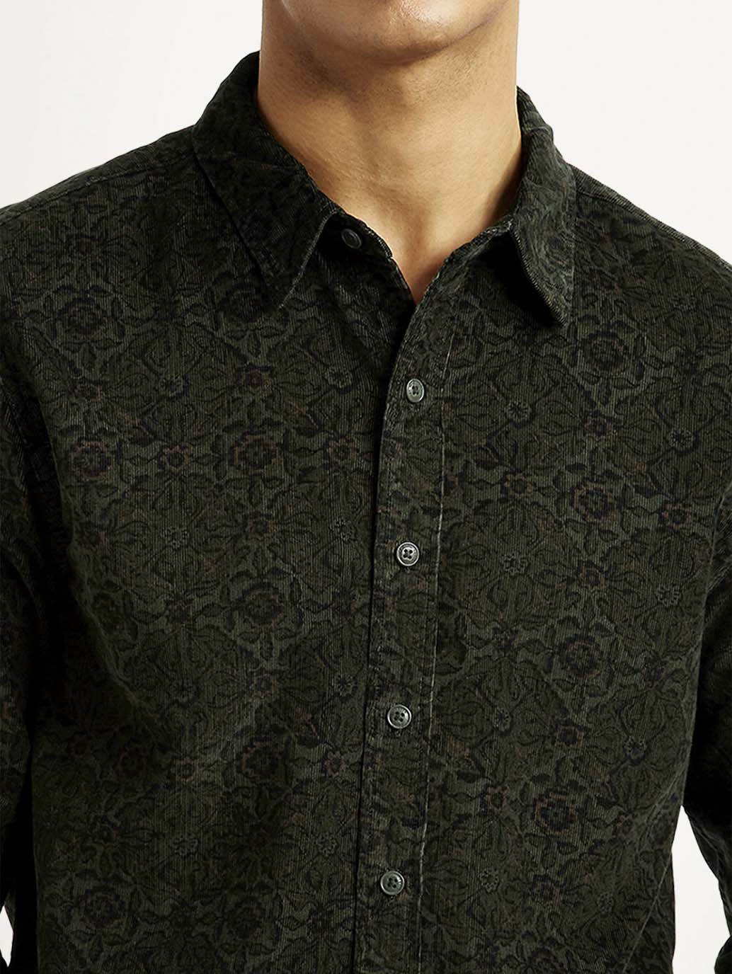 Men's Jacquard Print Slim Fit Corduroy Shirt - Image 4