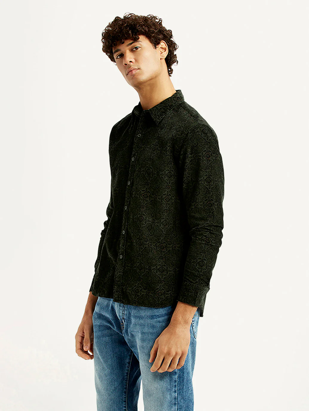 Men's Jacquard Print Slim Fit Corduroy Shirt - Image 5