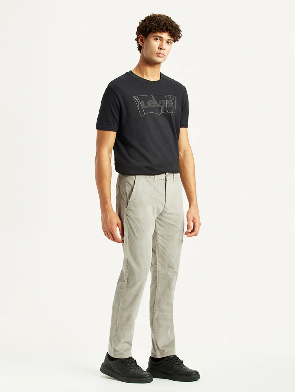 Men's Light Grey Slim Fit Tapered Corduroy Trousers - Image 4