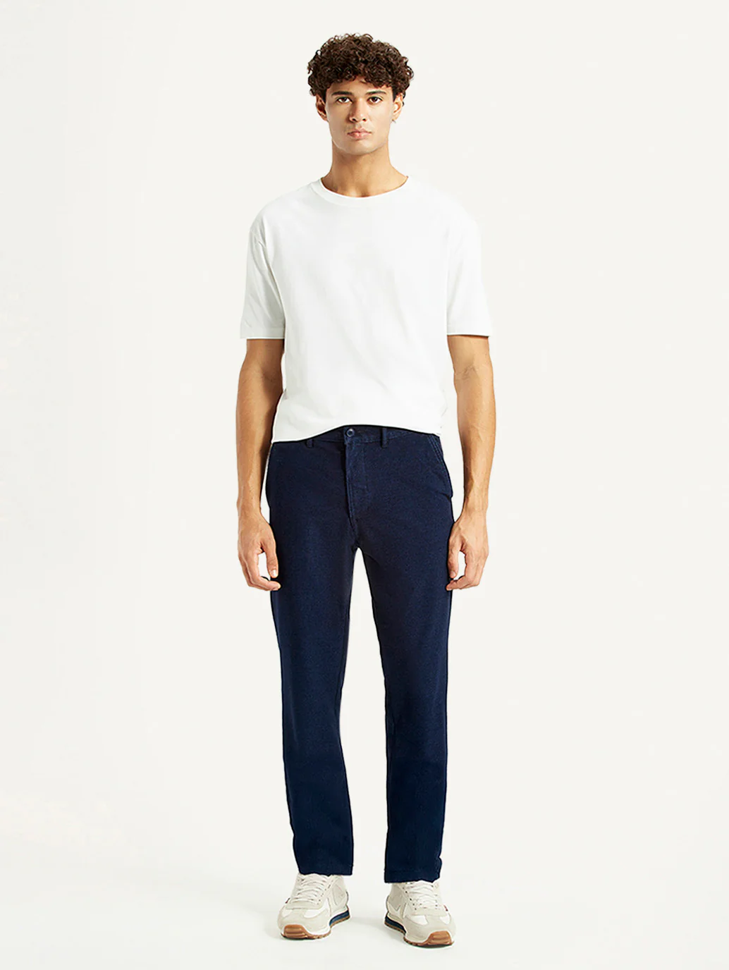 Men's Navy Relaxed Straight Fit Mid Rise Corduroy Trousers - Image 2