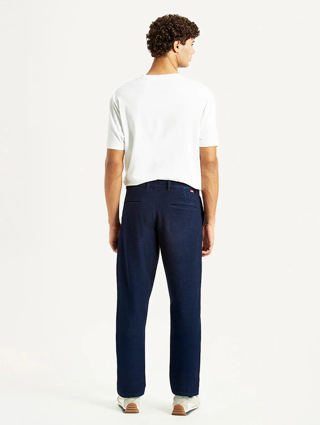 Men's Navy Relaxed Straight Fit Mid Rise Corduroy Trousers - Image 4