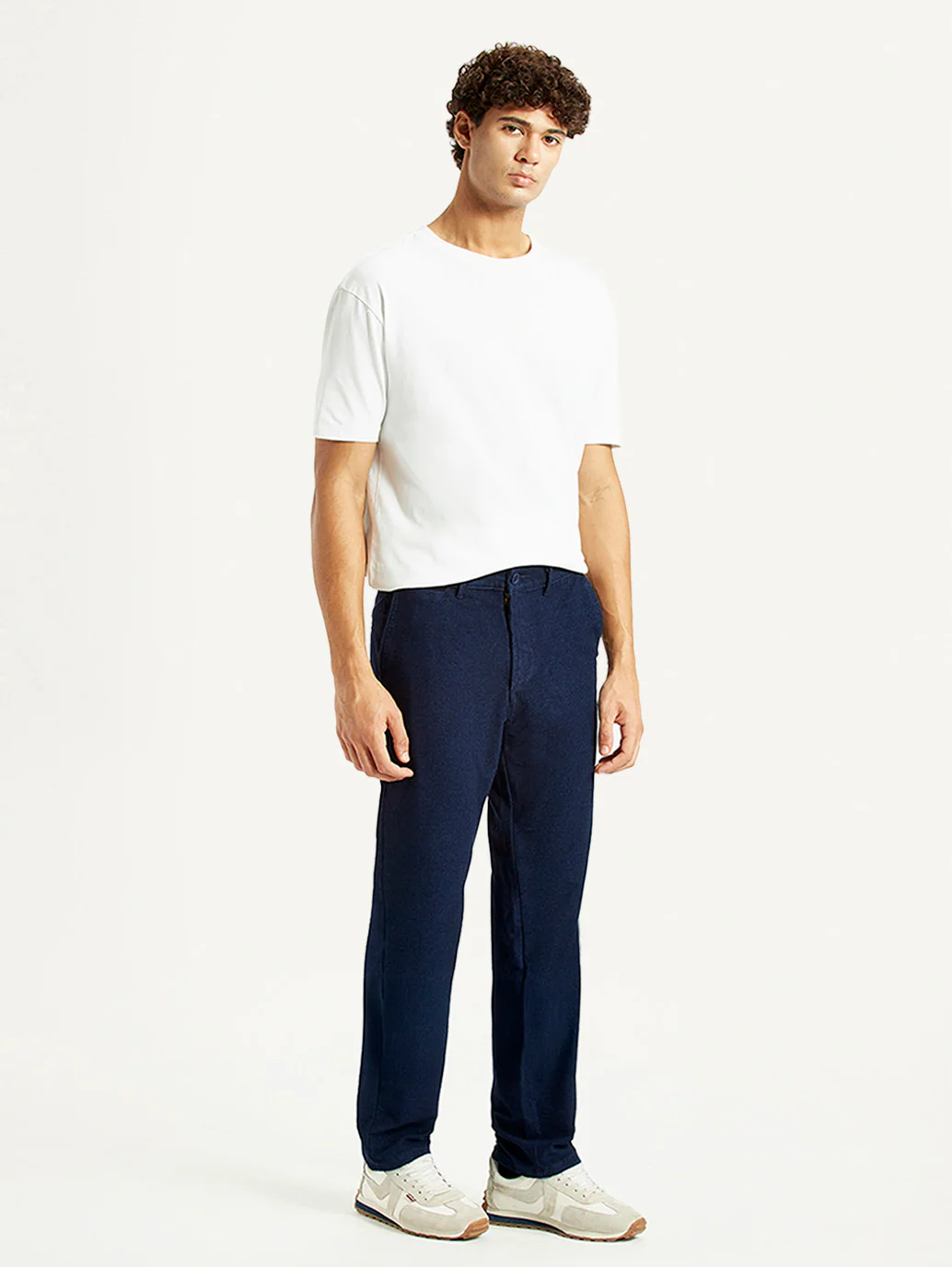 Men's Navy Relaxed Straight Fit Mid Rise Corduroy Trousers - Image 6