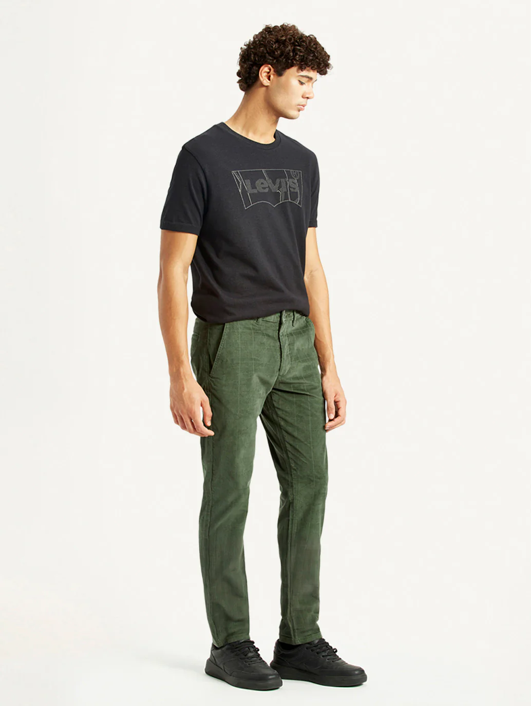 Men's Olive Green Slim Fit Corduroy Trousers - Image 6